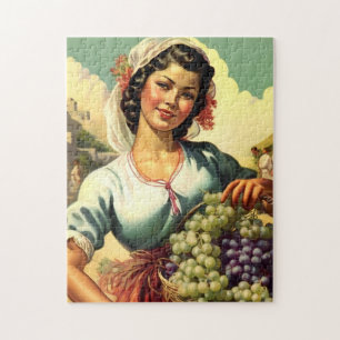 Beautiful Mexican Calendar Girl in Grape Harvest Jigsaw Puzzle