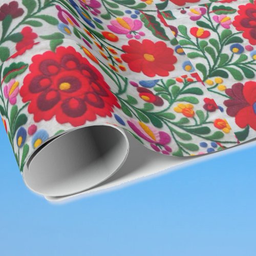 Beautiful Mexican Floral Embroidery Pattern Wrappi Wrapping Paper