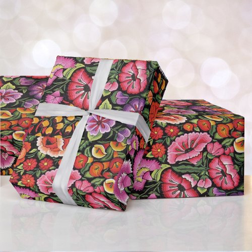 Beautiful Mexican Floral Embroidery Pattern Wrapping Paper