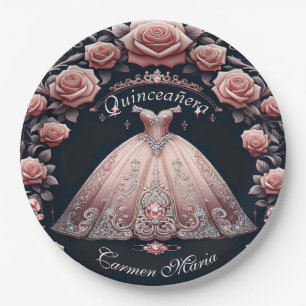 Beautiful Mexican Quinceañera Rose Paper Plates
