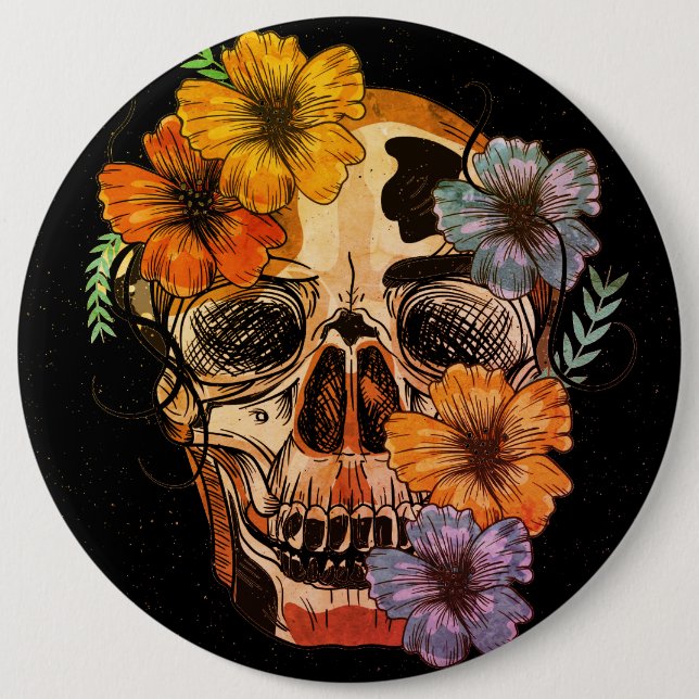 Beautiful Mexican Women Skull Head Button (Front)