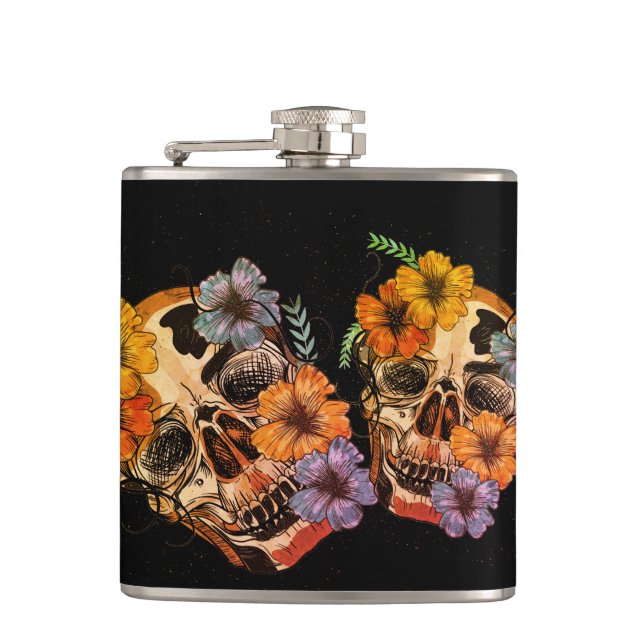 Beautiful Mexican Women Skull Head Flask (Front)