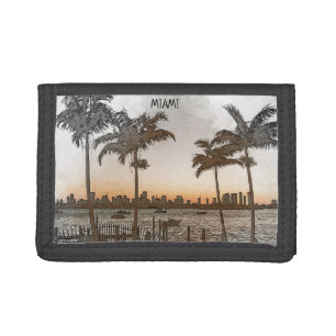 Beautiful Miami Florida Vintage Skyline Trifold Wallet