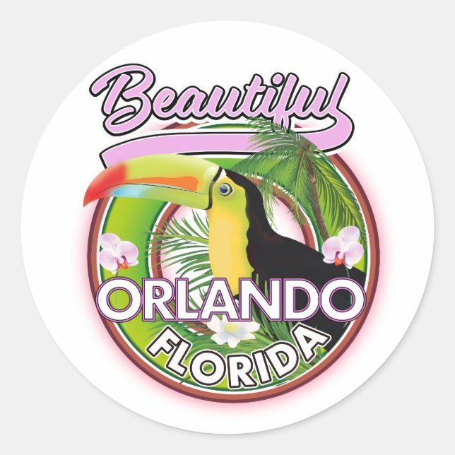  Beautiful Miami Orlando travel logo Classic Round Sticker (Front)
