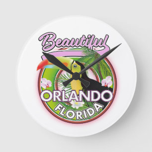 Beautiful Miami Orlando travel logo Round Clock