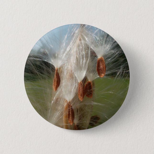 Beautiful Milkweed Magic: A Skyward Flight Design Button (Front)