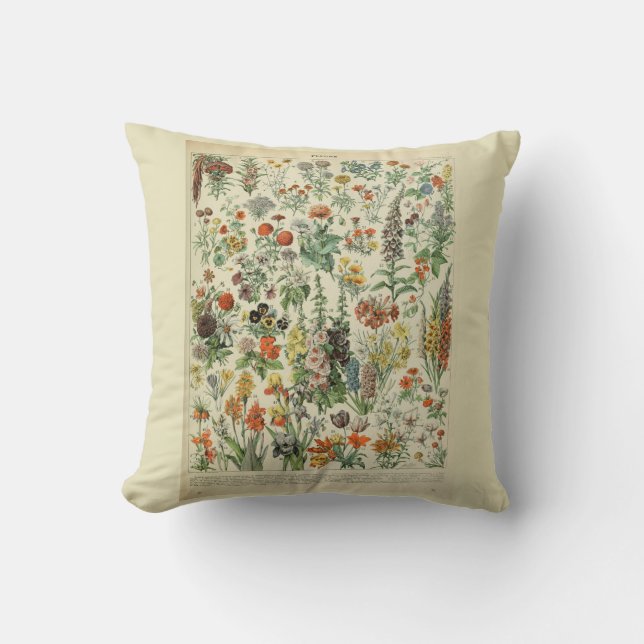 Beautiful Millot Fleur Illistration Print Throw Pillow (Front)