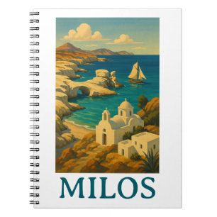 Beautiful Milos Greece Vintage Travel Print Notebook