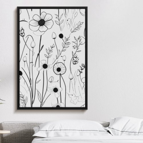 Beautiful minimalist black ink flower garden poster