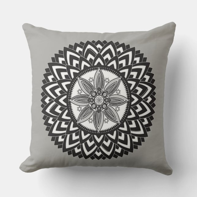 Beautiful, Minimalist, Mandela Design Gray Throw Pillow (Front)