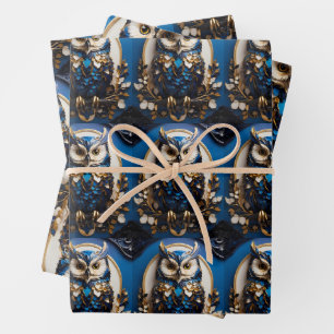Beautiful minimalistic Blue Owl Wrapping Paper Sheets