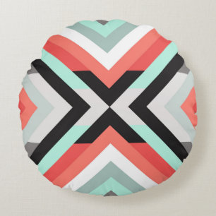 Beautiful Mint Coral Decorative Color Block Design Round Pillow