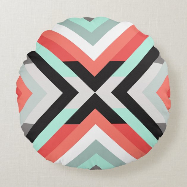 Beautiful Mint Coral Decorative Color Block Design Round Pillow Zazzle