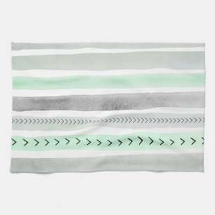 Beautiful Mint Green Gray Watercolours Stripes Towel