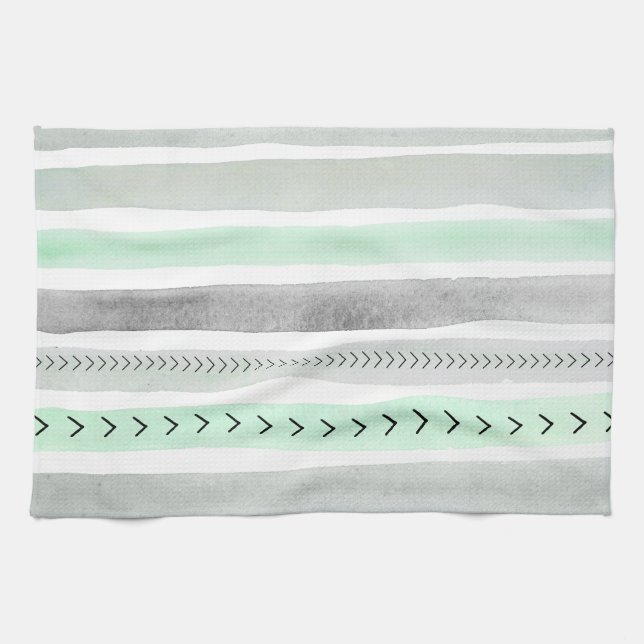 Beautiful Mint Green Gray Watercolours Stripes Towel (Horizontal)