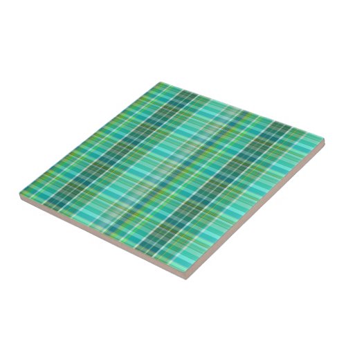 Beautiful mint green teal offwhite plaid  ceramic tile