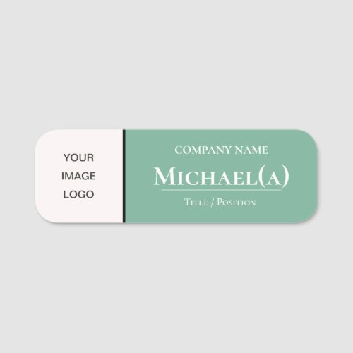 Beautiful Mint Green  White Elegant Company LOGO Name Tag