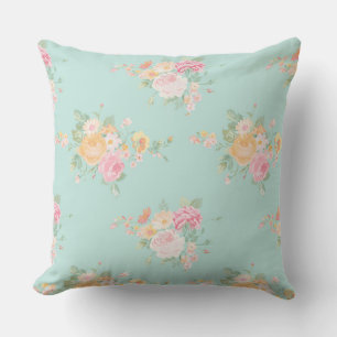 beautiful, mint,shabby chic, country chic, floral, outdoor pillow