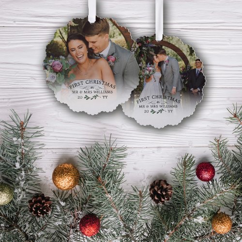 Beautiful Mistletoe First Christmas Mr &amp; Mrs Photo Ornament Card