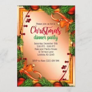 Beautiful Mistletoe Frame Christmas Dinner Party Invitation