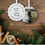 Beautiful Mistletoe Merry Married Christmas Photo Ornament Card<br><div class="desc">Beautiful Merry & Married Christmas photo ornament celebrating your first Christmas as a married couple personalized with photo,  last name,  and the year with a pretty mistletoe branch. Merry Christmas mistletoe themed photo ornament personalized with a wedding photo.</div>
