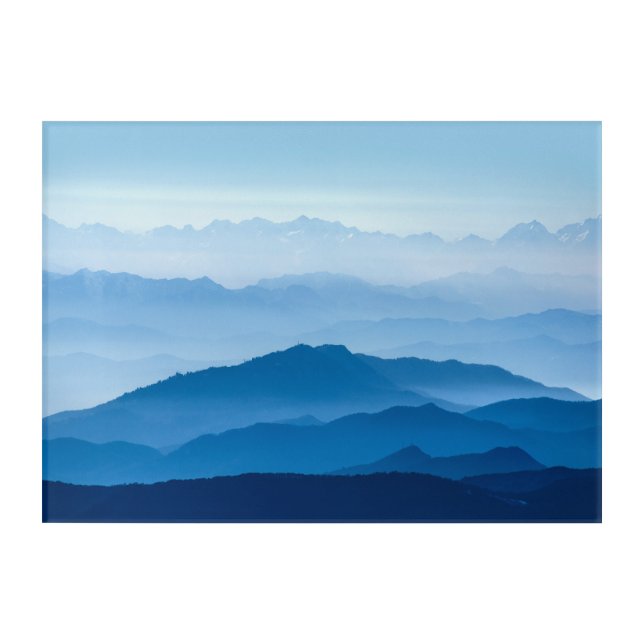 Beautiful Misty Mountain Range | Blue Gradient Acrylic Print (Front)