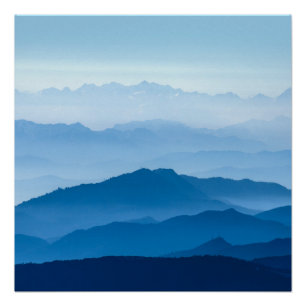 Beautiful Misty Mountain Range Blue Gradient Poster