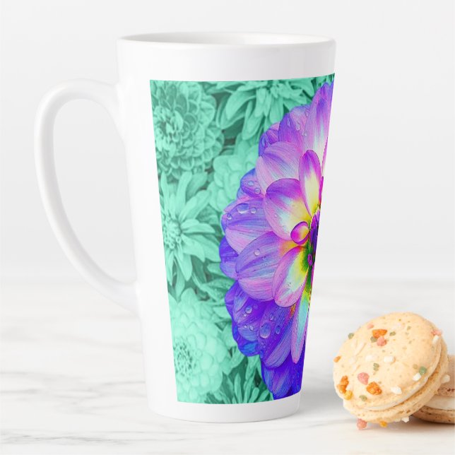 Beautiful Mixed Color Dahlia Flower Latte Mug Cup (In Situ)