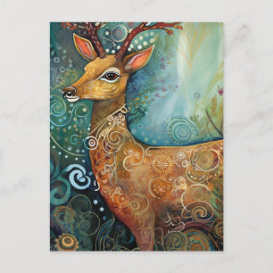 Beautiful Mixed Media Deer Postcard