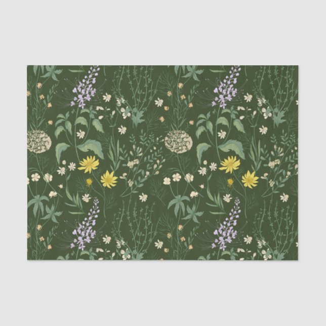 Beautiful Mixed Pastel Wildflowers Green  Tissue Paper (Front)
