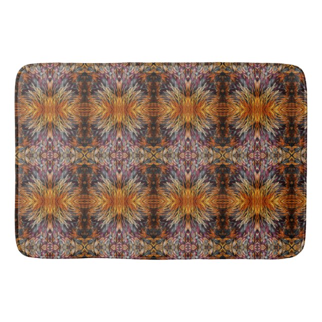 Beautiful Mixed Pattern Yellow Orange Brown Blue Bath Mat (Front)