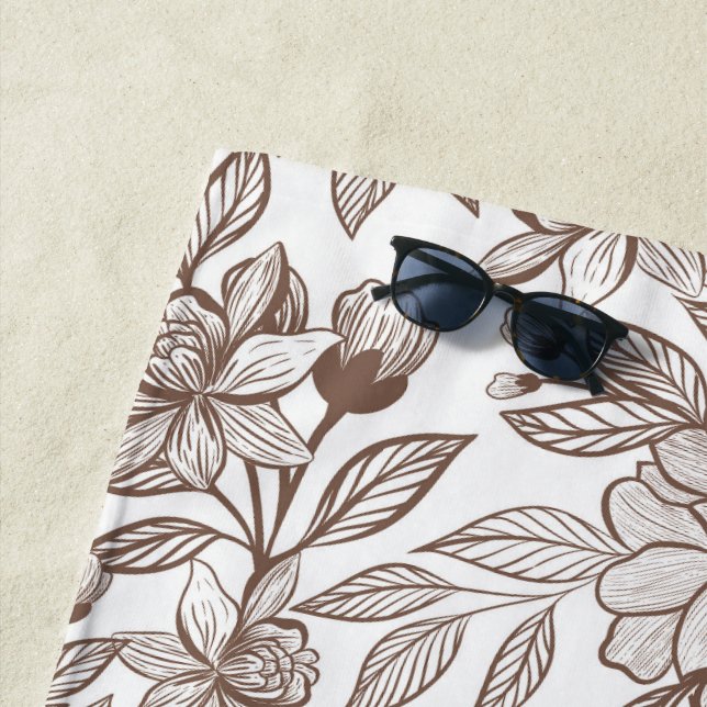 Beautiful Mocha Mousse Vintage Floral Beach Towel (In Situ)