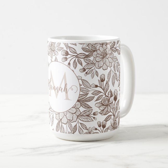 Beautiful Mocha Mousse Vintage Floral Coffee Mug (Front Right)