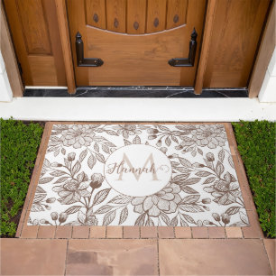 Beautiful Mocha Mousse Vintage Floral Doormat