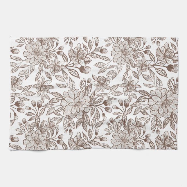 Beautiful Mocha Mousse Vintage Floral Kitchen Towel (Horizontal)