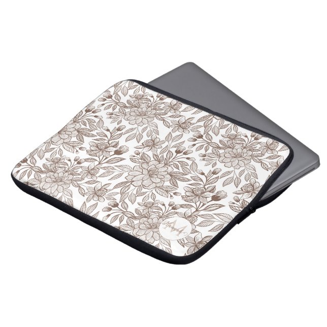 Beautiful Mocha Mousse Vintage Floral Laptop Sleeve (Front Top)