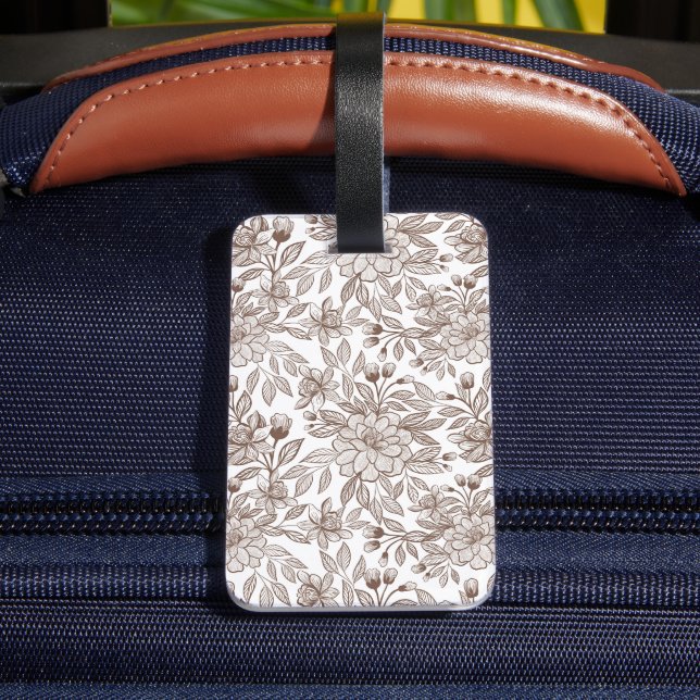 Beautiful Mocha Mousse Vintage Floral Luggage Tag (Back Insitu 4)