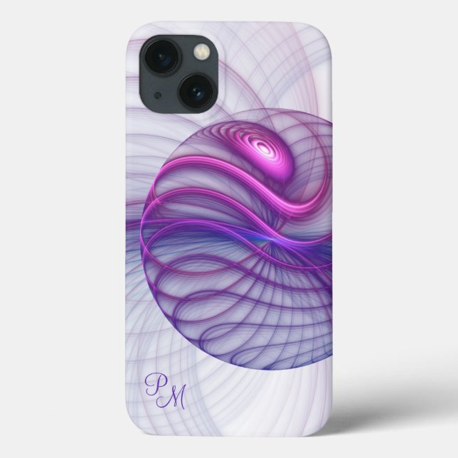 Beautiful Modern Abstract Fractal Pink Initials Case-Mate iPhone Case (Back)