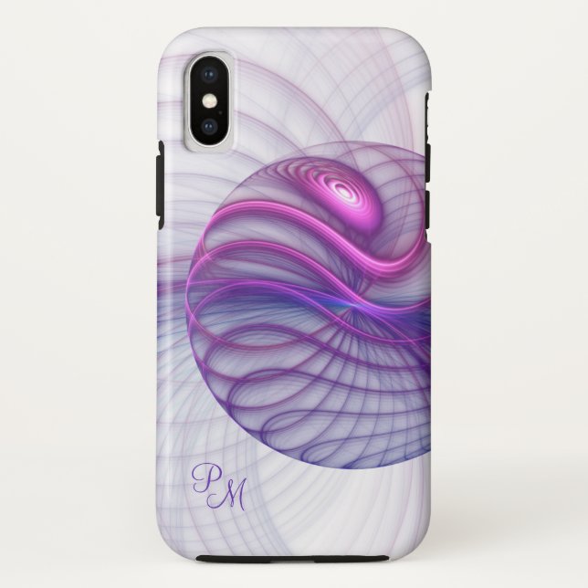 Beautiful Modern Abstract Fractal Pink Initials Case-Mate iPhone Case (Back)