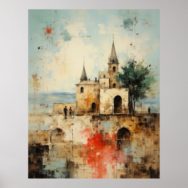 Beautiful Modern Abstract  old small town painting Poster (Front)