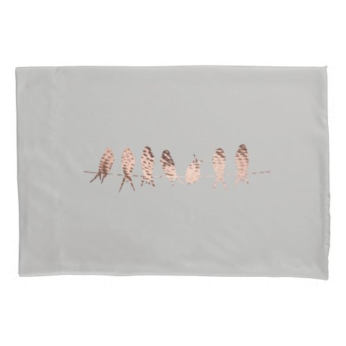 Beautiful Modern and Simple White and Copper Birds Pillow Case