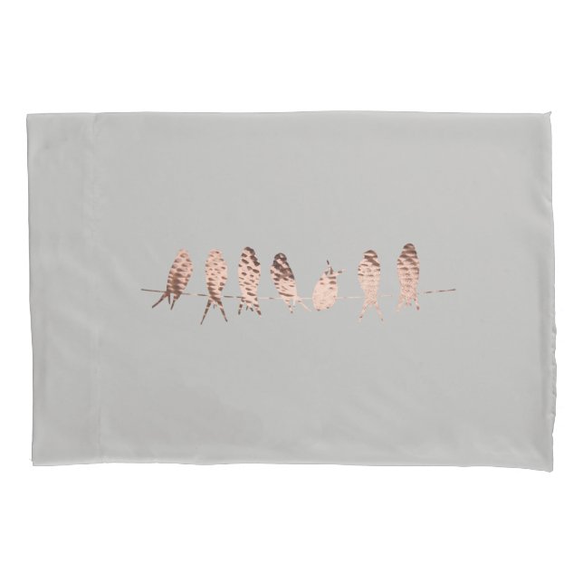 Beautiful Modern and Simple White and Copper Birds Pillow Case (Front)