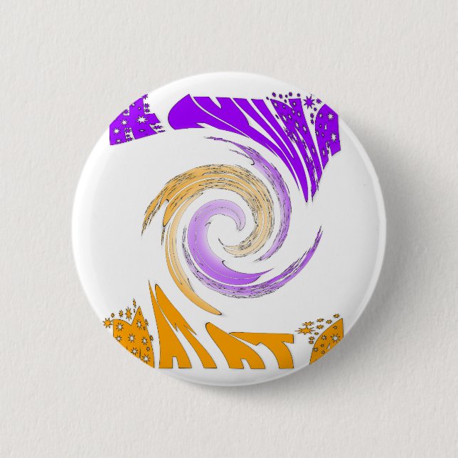Beautiful Modern Art Design: Purple and Gold Whirl Button (Front)