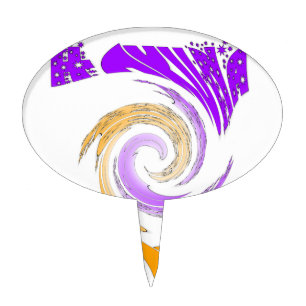 Beautiful Modern Art Design: Purple and Gold Whirl Cake Topper