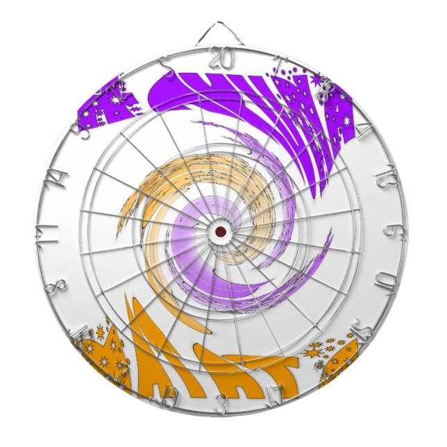 Beautiful Modern Art Design: Purple and Gold Whirl Dartboard (Front)