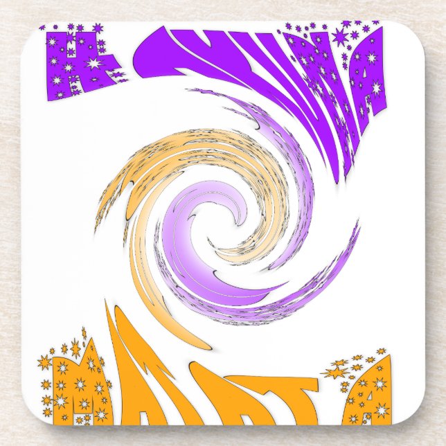 Beautiful Modern Art Design: Purple and Gold Whirl Drink Coaster (Front)