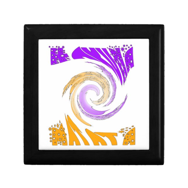 Beautiful Modern Art Design: Purple and Gold Whirl Jewelry Box (Front)