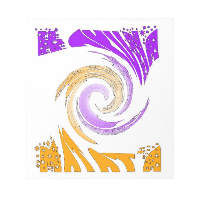 Beautiful Modern Art Design: Purple and Gold Whirl Notepad (Front)