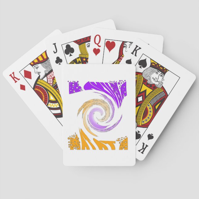 Beautiful Modern Art Design: Purple and Gold Whirl Poker Cards (Back)