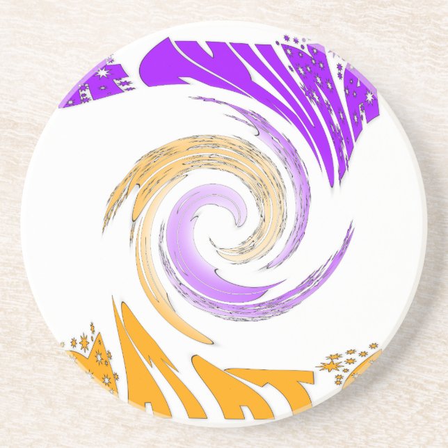 Beautiful Modern Art Design: Purple and Gold Whirl Sandstone Coaster (Front)